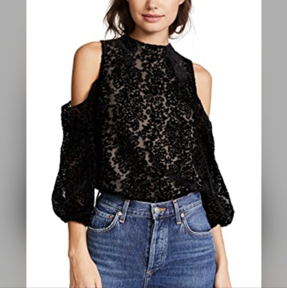 Alice + Olivia Tops - Alice + Olivia Hallie Cold Shoulder Velvet Devore Burnout Blouse